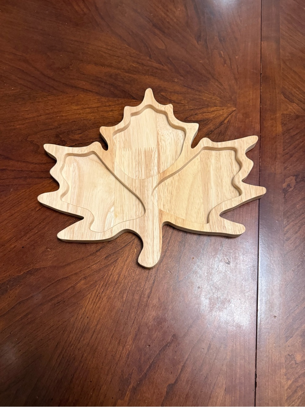 Maple Leaf Wooden Serving Platter in Natural Wood